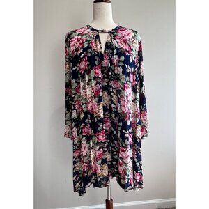 Umgee Bell Sleeve Dress Womens S Pink Rose Print Flowy Cottage